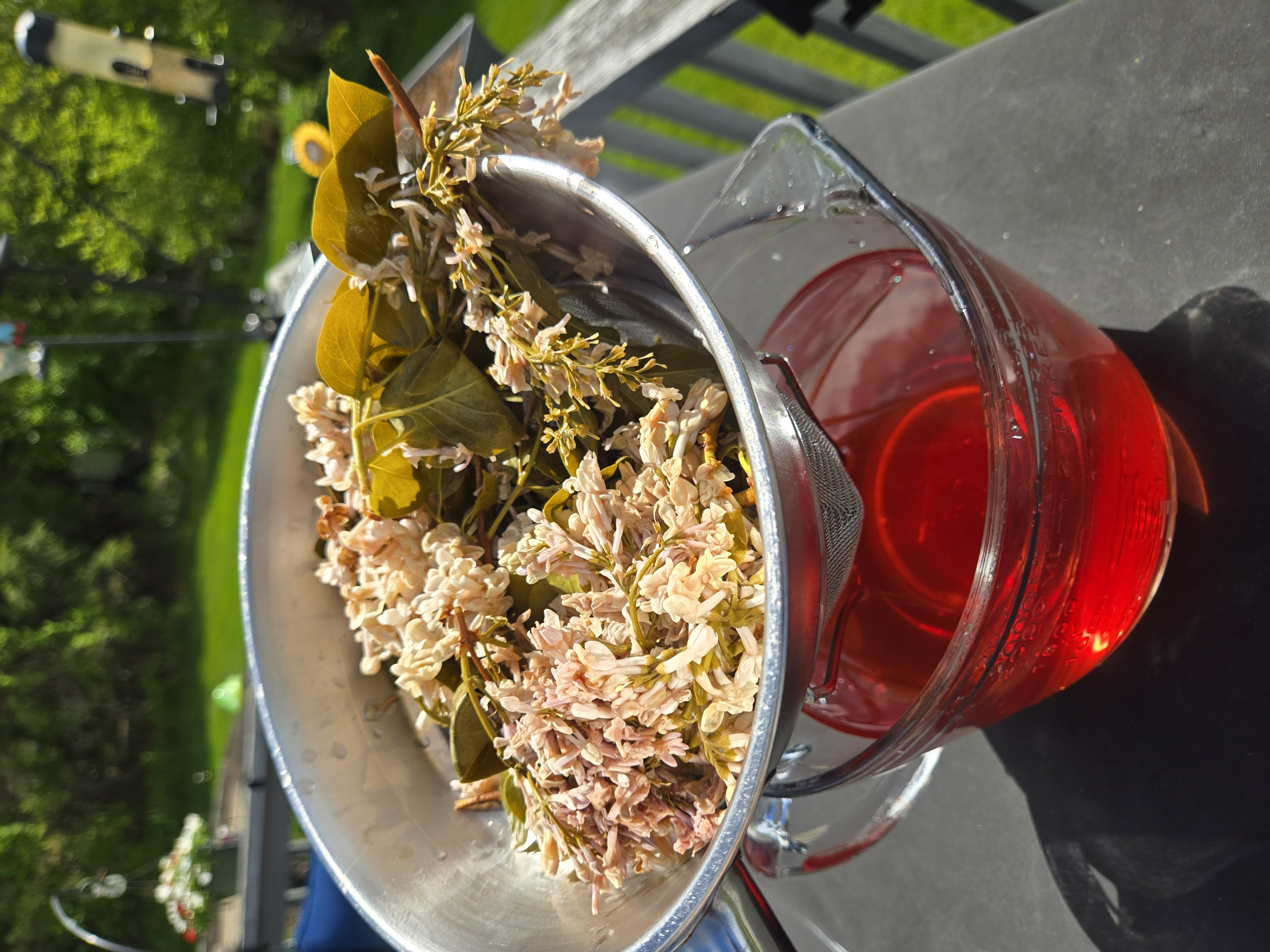 Straining Lilac Vinegar from the DF Private Chef media library