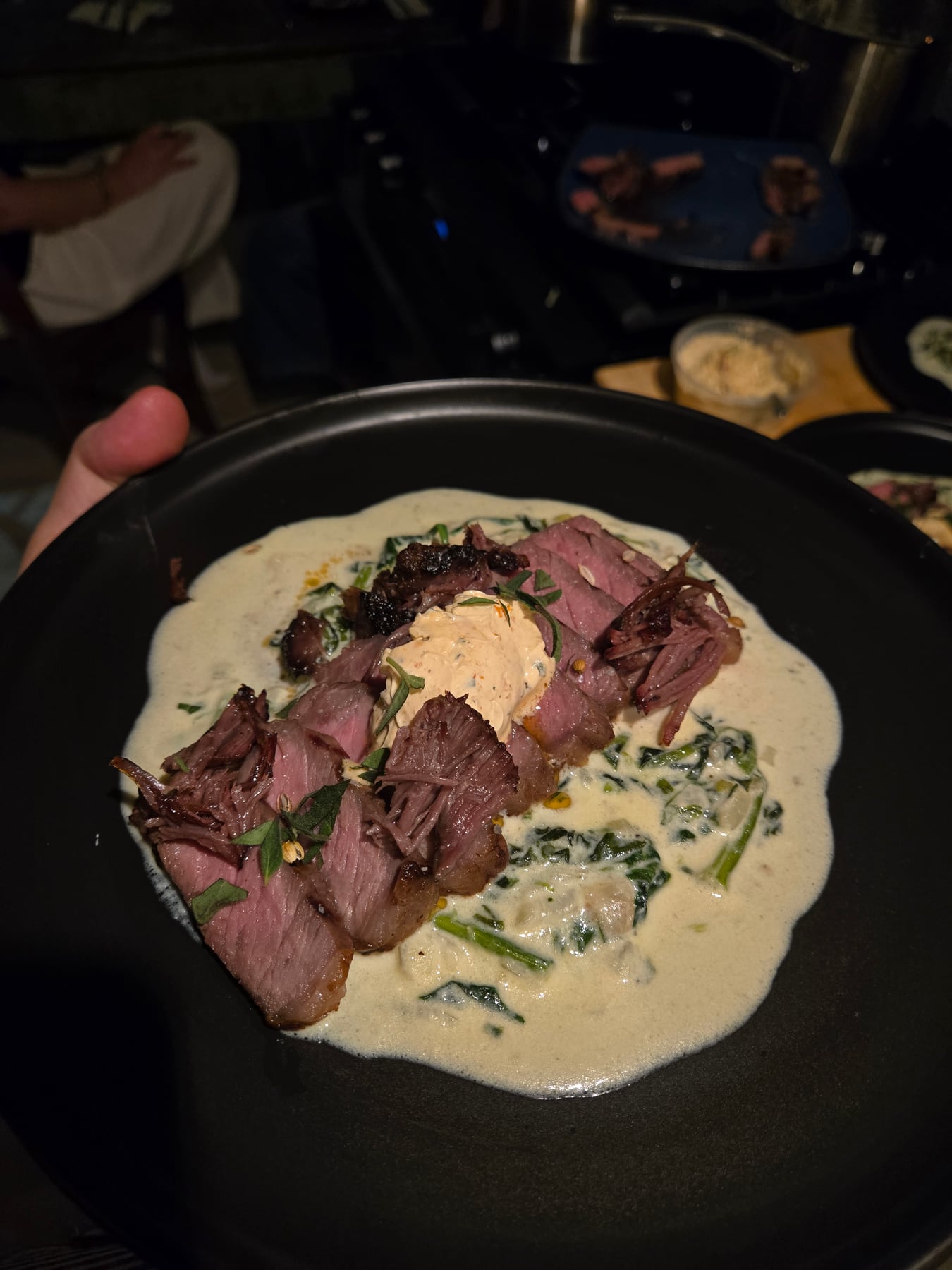 Steak private dinner course with sauce